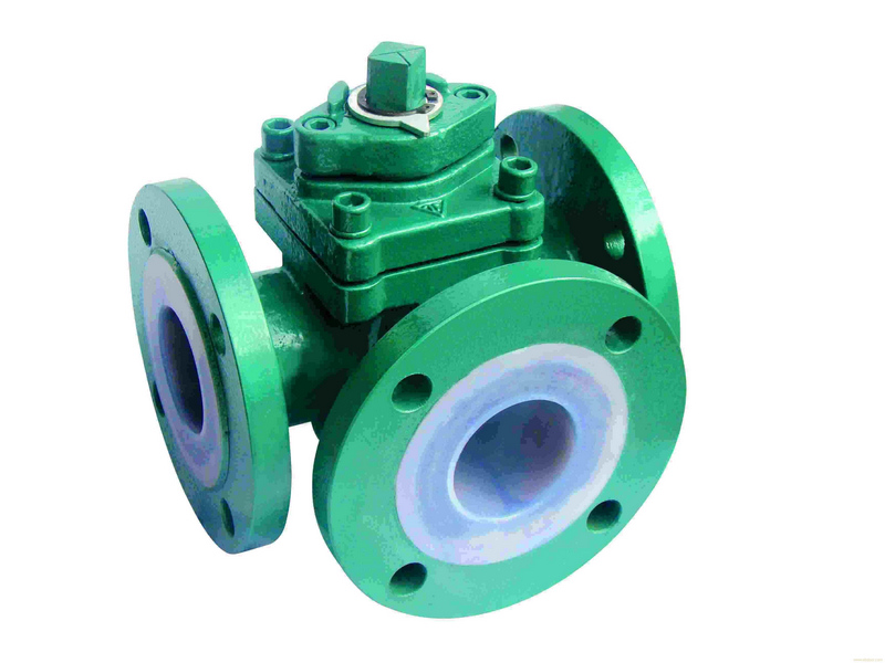 Lined three way plug valves