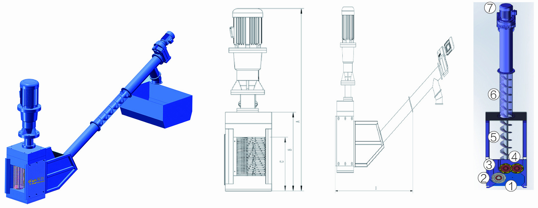 Spiral conveyor channel sewage grinder overall structure